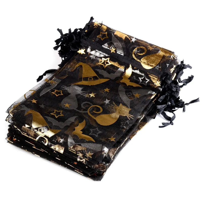25/50pcs 10x15cm Halloween Organza Gift Bag Drawstring Spider Web Multi Color Printing Packaging Gift High Quality Candy Bag