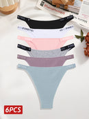 6PCS Cotton Brazilian Panties for Women Sexy Low Rise T-Back Panties Letter Elastic Waist Underpants Female Underwear Intimates
