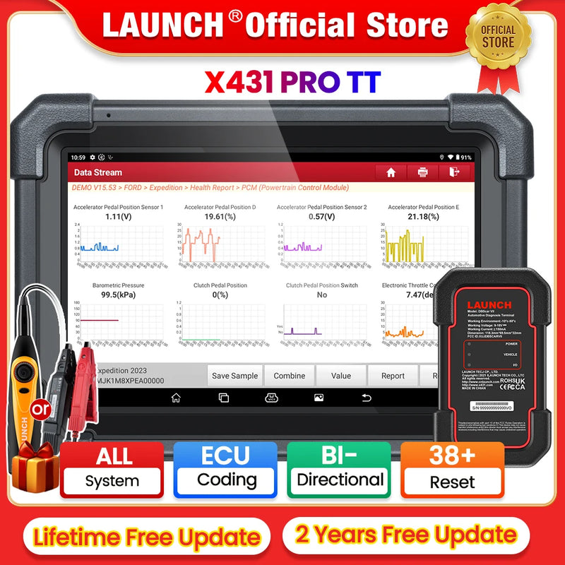 2025 LAUNCH X431 PRO TT V5.0 Car Diagnostic Tools CAN FD/DOIP/OBFCM Auto All System Scanner Bidirectional ECU Coding 38+ Reset