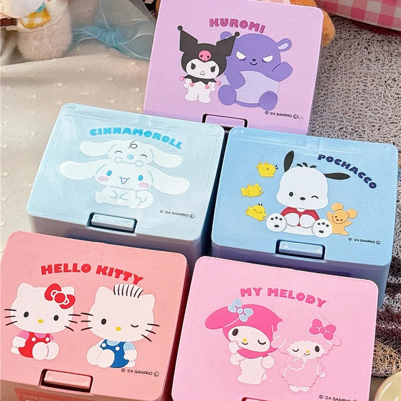 Sanrio Kuromi Melody Cinnamoroll Desktop Lipstick Cotton Swab Stacking Storage Box Organizer Sanrio Storage Container with Lid