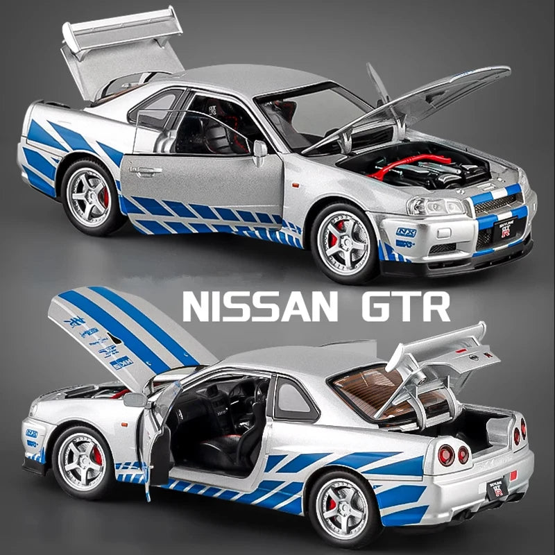 1:32 NISSAN Skyline Ares GTR R34 Alloy Sport Car Model Diecast & Toy Racing Vehicles Car Model Simulation Sound Light Kids Gifts