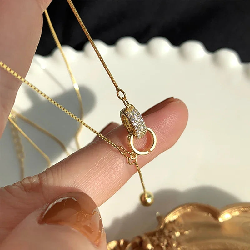 New Fashion Geometric Double Round Shape Pendant Chain Necklace for Women Girl High Quality Jewelry AAA Zircon