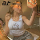 PixieKiki Cartoon Printed Lace Trim White Crop Top Fairy Grunge Summer Clothes for Women Cute Slim Fit Ribbed Tank Tops P95-BC12