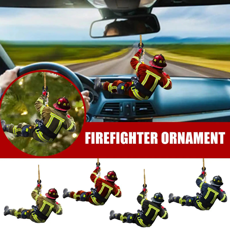 2D Personalized Christmas Firefighter Pendant Christmas Tree Decoration Wooden Creative Fire Peripheral Car Pendant Keychain