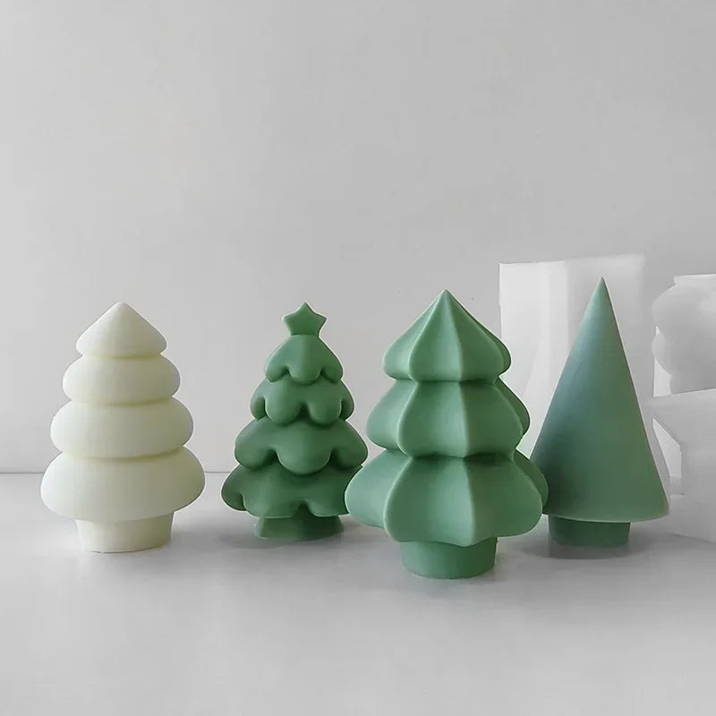 3D Christmas Tree Silicone Candle Mold Handmade Cute Xmas Tree Scented Aromath Soap Plaster Resin Mould Gift Ornament Home Decor