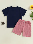 Boys Summer Outfit Set Short Sleeve Dinosaur Print T-shirt with Denim Shorts Toddler Clothing Set for Kids