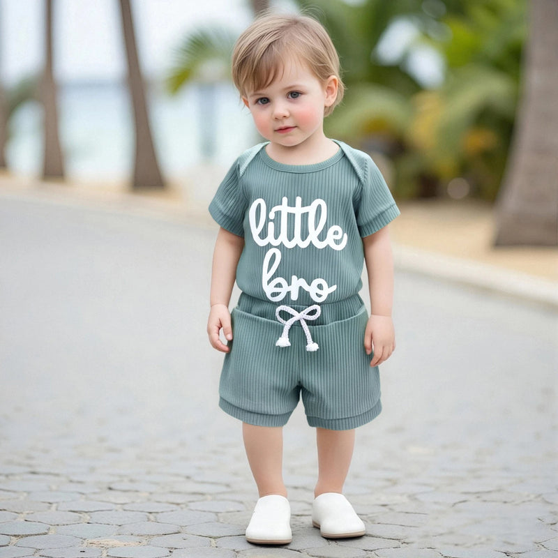 Summer Little Baby Boys Clothing Set Soft Ribbed Newborn Outfits Letter Print Short Sleeve Jumpsuit Elastic Shorts Infant Suit