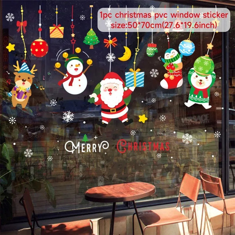 Christmas Window Stickers Merry Christmas Decorations For Home 2024 Christmas Wall Sticker Kids Wall Decals Happy New Year 2025