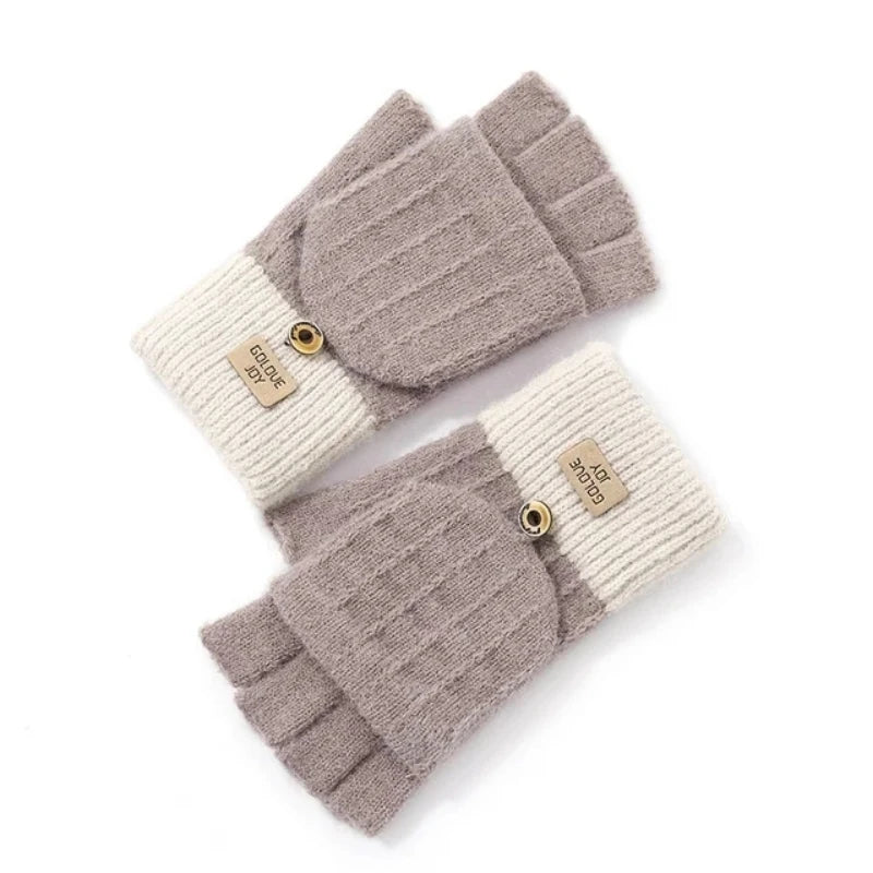 Autumn And Winter Knitted Men And Women Gloves Outdoor Windproof Warmth FingerlessFlip Cover All-match Woolen Gloves