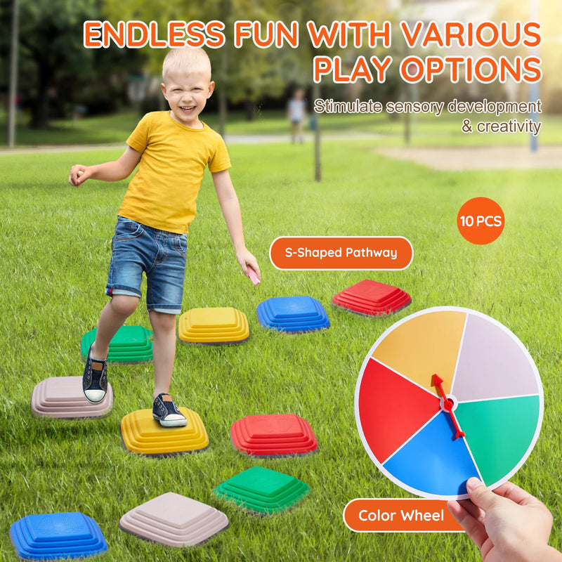 SucceBuy 10PCS Children's Balance Training Stepping Stones Toddlers Sensory Assisted Coordination Game for Kids Sport Toys Gifts