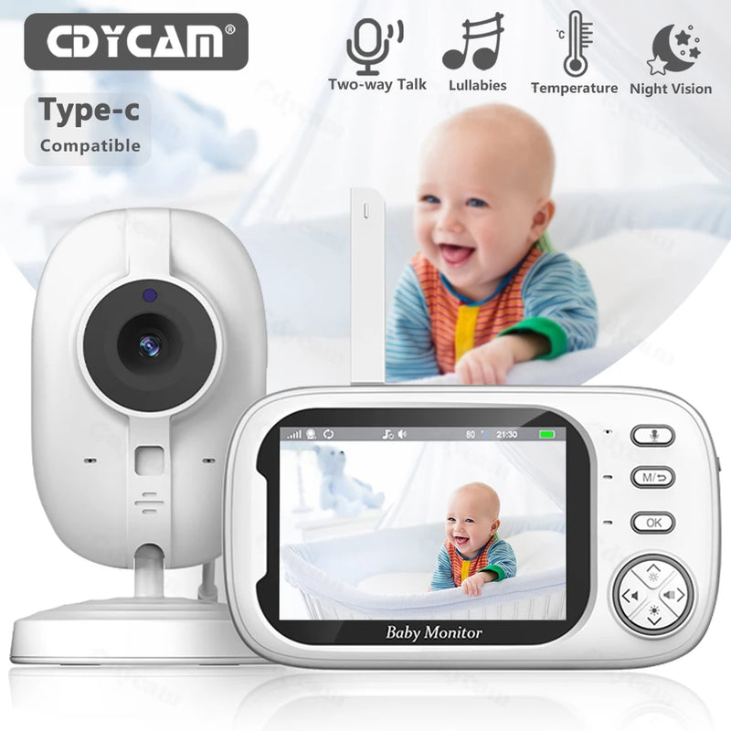 Cdycam Wireless Video Baby Monitor 3.5 Inch With Lullabies Auto Night Vision Two Way Intercom Temperature Monitoring Babysitter