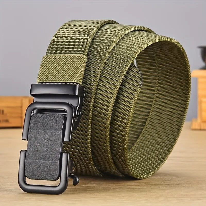 Men's Belt Automatic Metal Buckle Imitation Nylon Webbing Outdoor Work Belt Toothless Automatic Buckle Casual Sports Canvas Belt