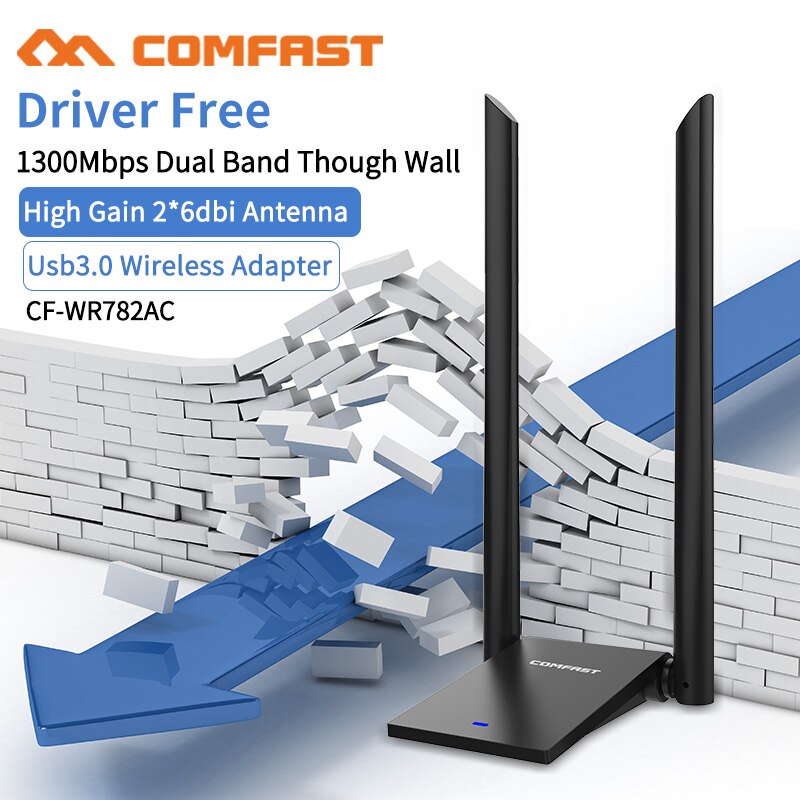 Comfast USB 3.0 Wireless Wifi Adapter Dual Band 2.4+5 GHz 150 -1300 Mbps 802.11AC 802.11 a/b/n/g/ac with 2*6dbi Wi fi Antennas