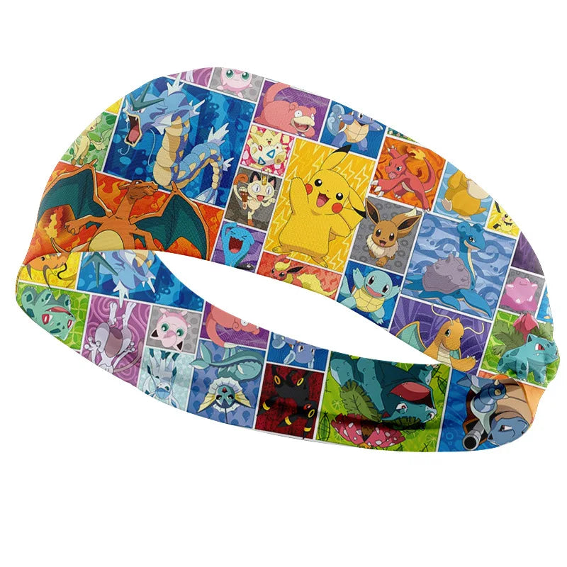 Anime Pokemon Pikachu Hair Ring Print High Elastic Wide Brimmed Hair Band Cartoon Toys Outdoor Sports Hair Bandana Girl Gifts