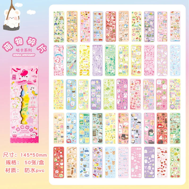 50PCS PVC Notebook Animal Decorative Scrapbooking Decals Water Bottles Kids Cool Students Cute Journal Stickers Bear Stationery