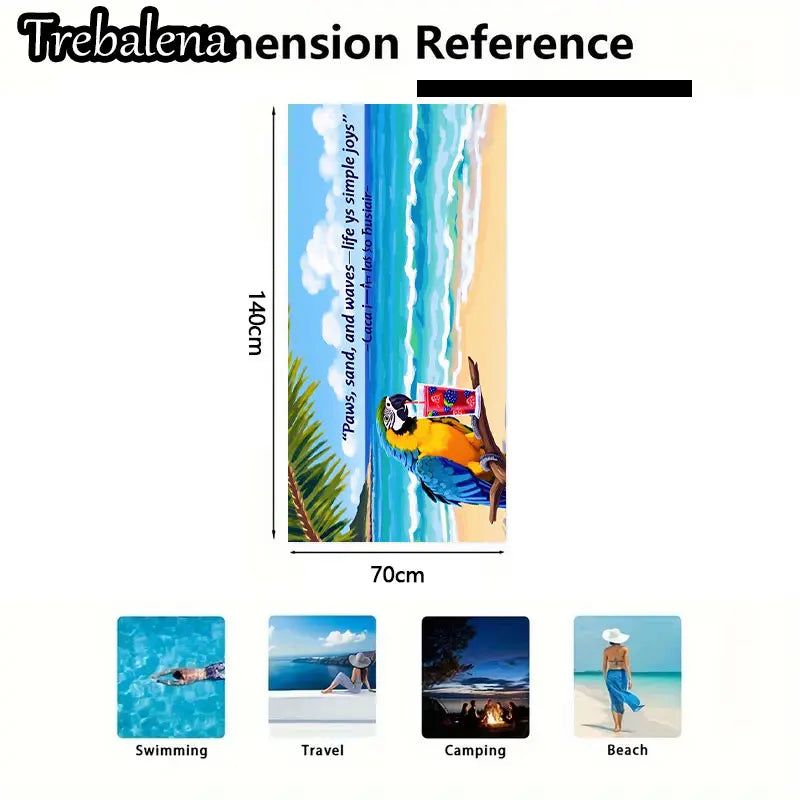 30*60inch Ultra-Soft Beach Towel with Beach Bliss Parrot Drink Ocean Waves Towel