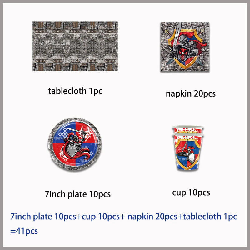 Middle Ages Armored Knight Theme Children's Birthday Party Decoration Supplies Disposable Backdrop Plate Banner Baby Shower Gift