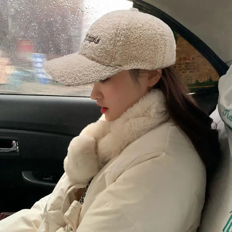 Coldproof Korean Style Lady Winter Artificial Lamb Wool Hip Hop Hat for Travel