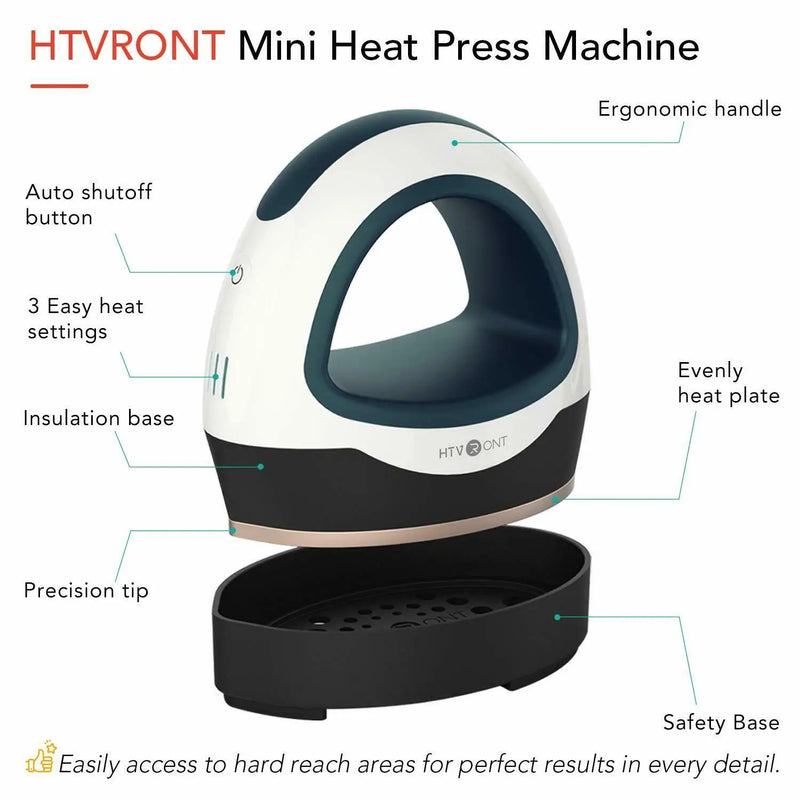 HTVRONT MINI Heat Press Machine Portable Easy Press Iron On HTV Vinyls for Cricut DIY Printing T-shirt Clothes Bags Hats Pads