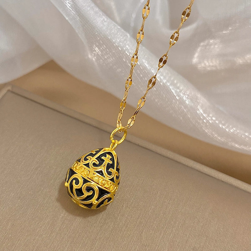 Greatera Colorful Enamel Easter Egg Pendant Necklaces for Women Guilloche Locket Egg Gold Plated Chain Necklaces Party Jewelry