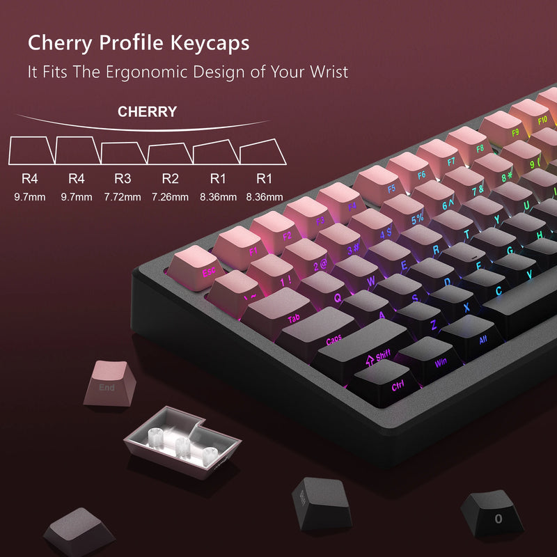 136 Key Black Berry Side Print  Shine Through Cherry Profile PBT keycaps Double Shot Backlit Key Caps For MX Mechanical Keyboard