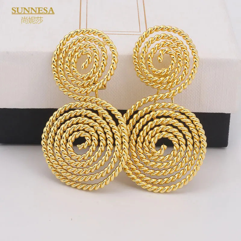SUNNESA Braid Design Gold Color Drop Earrings Elegant Dubai Big Earrings for Women Italian 18k Gold Plated African Jewelry