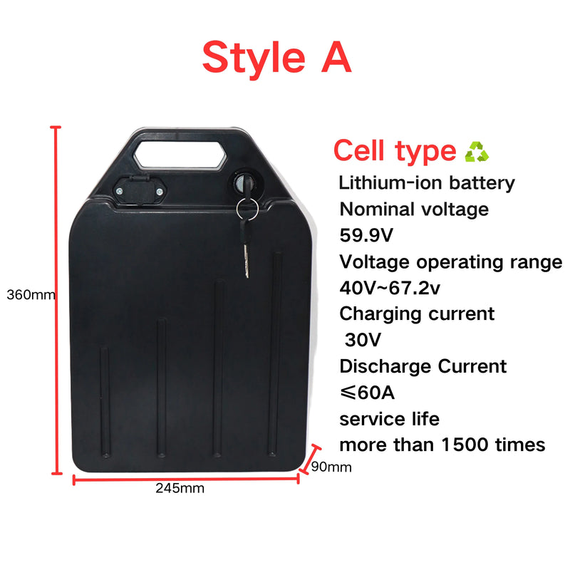 60V 20ah 30ah 40ah Lithium Battery pack For Electric motorcycle 18650 CELL 300-1000W use for Citycoco Scooter Bicycle