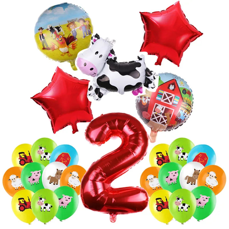 Farm Animal Theme Birthday Party Decorations Ranch Event Suppplies Cow Chicken Disposable Tableware Latex Aluminum Foil Balloon