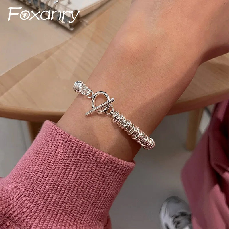 Foxanry Irregular Geometric Beaded OT Clasp Bracelet For Women Couples New Fashion Classic Punk Hip Hop Party Jewelry Gifts