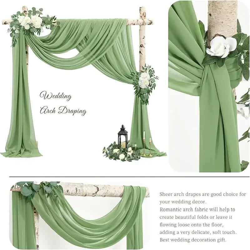 2pcs Sage Green Wedding Arch Chiffon Sheer Drapes ,Wedding Arch Drapes Sheer Backdrop Curtain for Wedding Ceremony Party Decor