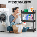 3/4 Tier Storage Trolley with Wheels, Rolling Cart with Hooks, Easy Assembly, for Bathroom, Kitchen, Office, Black/White
