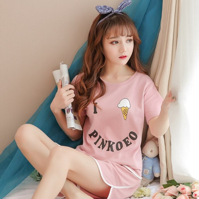 Hot sale Summer Shorts Pajama Sets for Women Short Sleeve Sleepwear Cute Girls Cartoon Pyjama Homewear Pijama Mujer Home Clothes