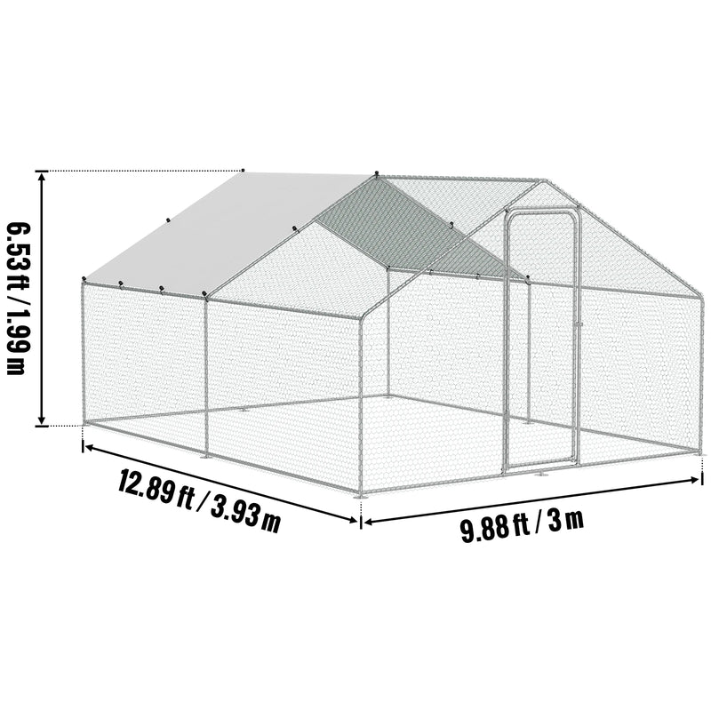 SucceBuy Large Metal Chicken Coop Walk-in Chicken Runs for Yard Spire Hen for Outdoor Backyard Farm Duck Rabbit Cage Poultry Pen
