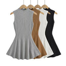 Summer autumn Women Sexy Knitted A-line mini Dress Standing collar sleeveless solid slim Short Dresses woman sexy Tank top dress