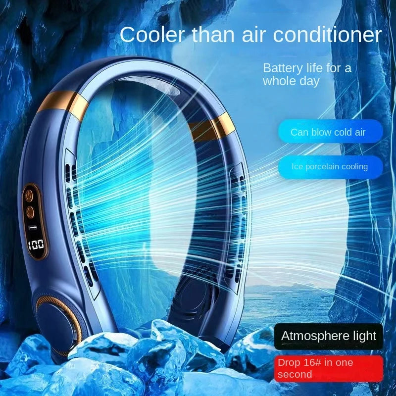 Mini Hanging Neck Fan Portable Bladeless Neck Fan Air Cooler Digital Display Rechargeable Air Conditioner Neck Ventillator