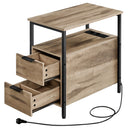 Table d'Appoint - VASAGLE - Marron Camel et Noir d'Encre - Multiprise et Rangement