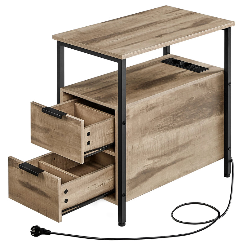 Table d'Appoint - VASAGLE - Marron Camel et Noir d'Encre - Multiprise et Rangement