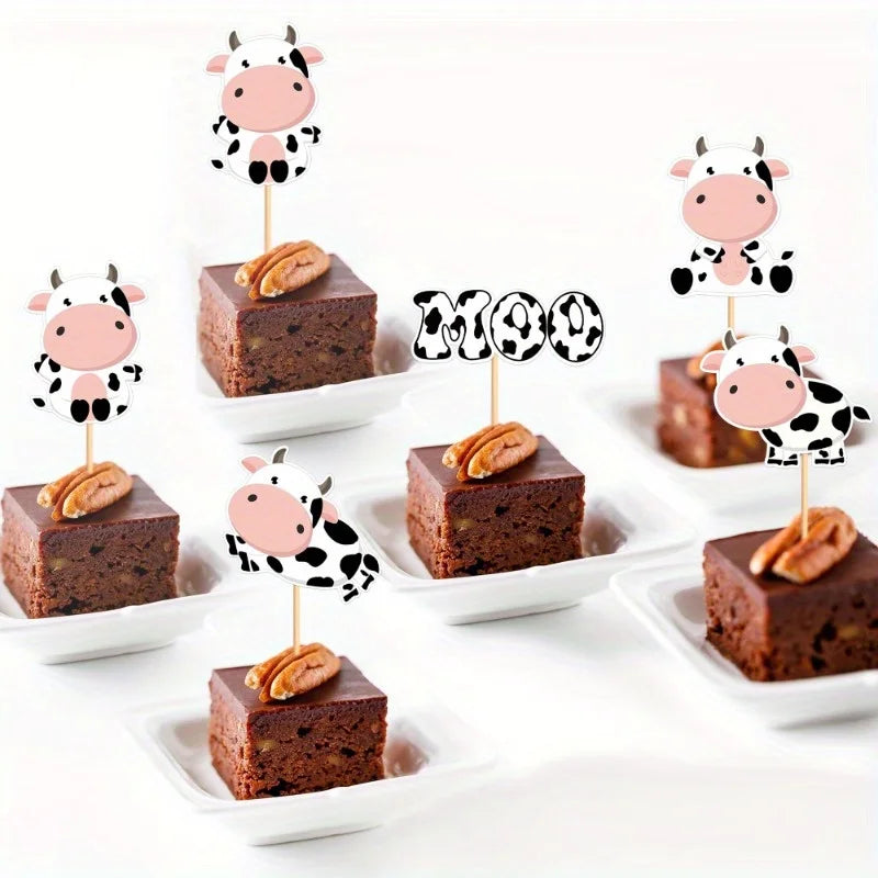 10Pcs Cow Cupcake Toppers Glitter Farm Animals Moo cake Picks for Cow Theme Baby Shower Birthday Party Cake Decorations Supplies