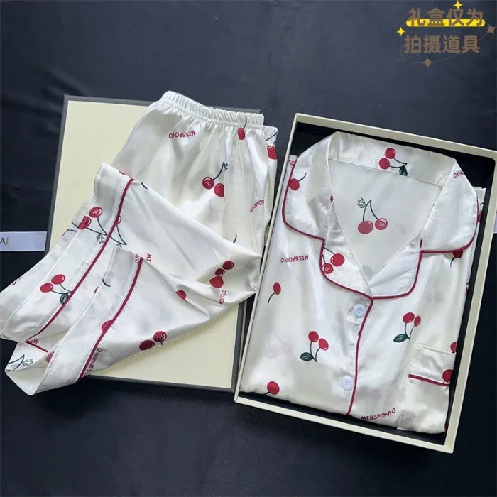 2 Pieces Print Sleepwear Faux Silk Satin Nightwear Pyjamas Fashion Casual Pajama Women Shorts Pajamas Set Ink Painting Outfits