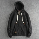 Autumn Winter American Retro Heavyweight Long Sleeved Hooded Hoodies Men's Simple Thickened Velvet Casual Cardigan Sweatshirts