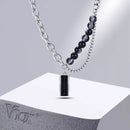 Vnox Stylish Black Stone Choker Necklaces for Men Women, Double Layers Chain Collar,Valentine's Father's Day Birthday Party Gift