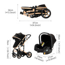 Compact Stroller 3 IN 1, Carseat Stroller Combos, Baby Stroller Multifunctional High Landscape Baby Pram for Toddlers Infant Car