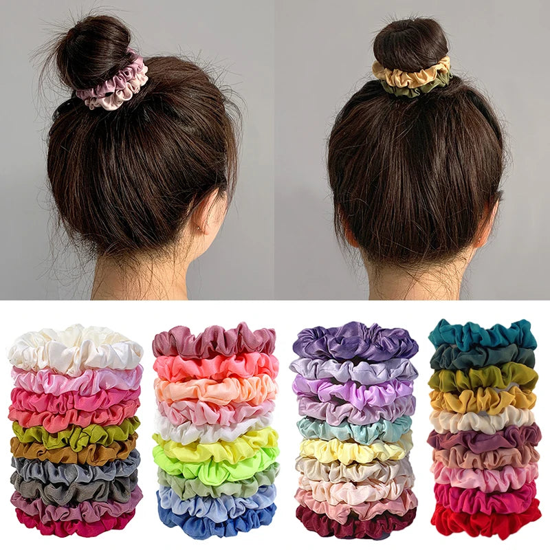 6/10Pcs/set Silk Satin Scrunchies Solid Color Hair Rope Girls Hair Accessories Ponytail Holder Small Hair Tie Summer Rubber Band