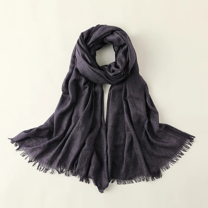 Solid Color Cotton Linen Scarf for Women Lady Literature Anti-sunburn Long Tassel Scarves Autumn Soft Gauze Wrap Shawls New
