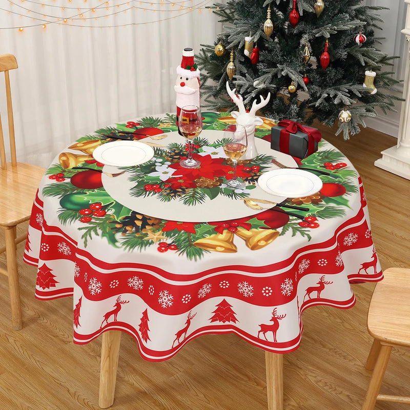 Christmas Round Tablecloth Santa Claus Snowman Table Cloth Merry Christmas Decorations for Home 2024 Xmas Navidad New Year Decor