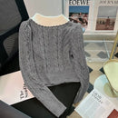 Design Bowknot Grey Fried Dough Twists Sweater Women's Autumn and Winter New College Style Knit Backing Shirt