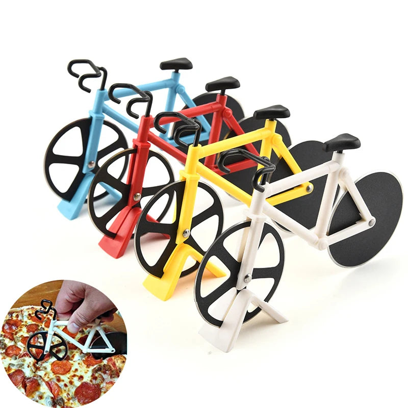 Bicycle Pizza Cutter Wheel Stainless Steel Bike Pizza Knife Slicer Non-stick Dual Cutting Wheels Pizza Cutter Kitchen Gadgets