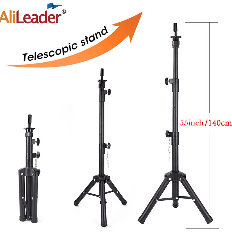 Alileader New 140Cm/64Cm Wig Stand Wig Tripod With Mannequin Canvas Block Head Adjustable Tripod Stand Wig Making kit TPins Gift