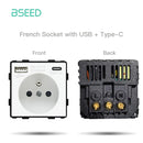 BSEED 1/2/3Gang Touch Switches 1/2/3Way Function Parts Type-c USB Wall French Sockets Crystal Glass Panels DIY Free Combination