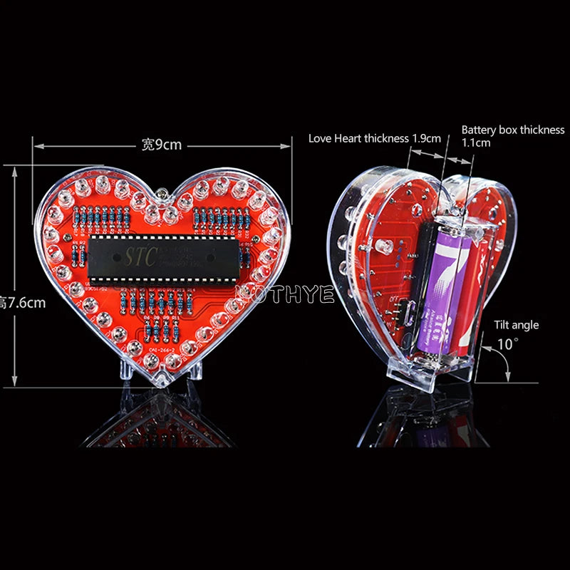 RGB Colorful Flowing Water Light Heart-shaped DIY Soldering Kit Love LED Circuit Board Welding School Welding DIY Practice Board